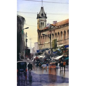 Sarfraz Musawir, Denso Hall-Karachi, 09 x15 Inch, Watercolor on Paper, Cityscape Painting, AC-SAR-085